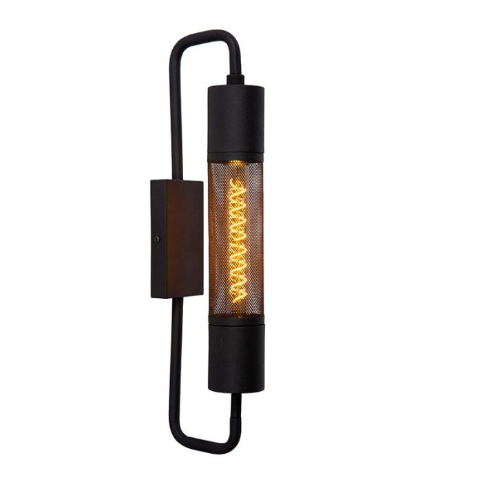 Zwarte wandlamp Calixt, staal