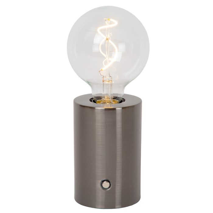 Grijze oplaadbare tafellamp modern, Vivo, met touchdimmer
