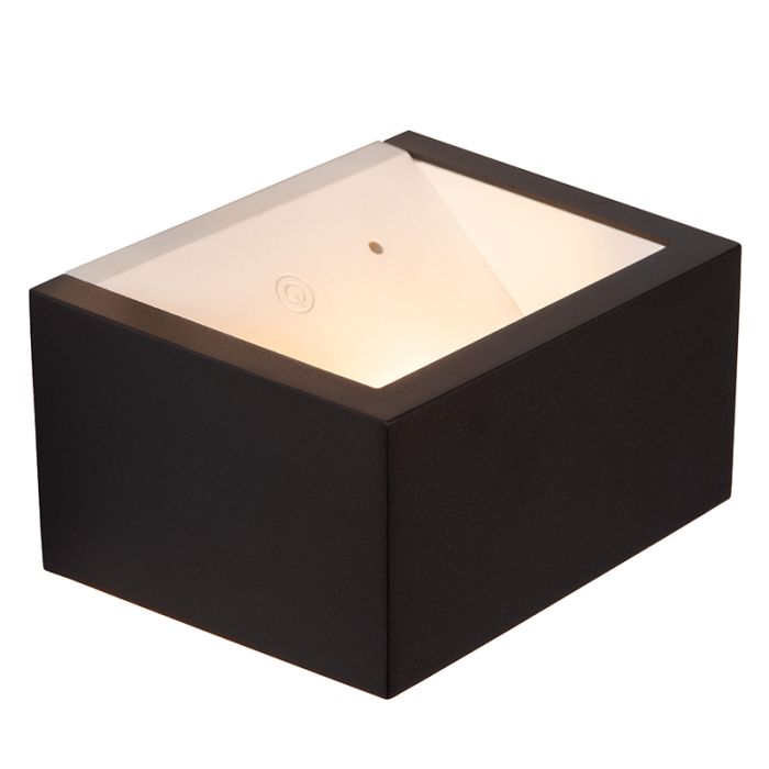 Zwarte oplaadbare wandlamp modern, Brida, 3,7W, 2700K LED, IP54, met touchdimmer