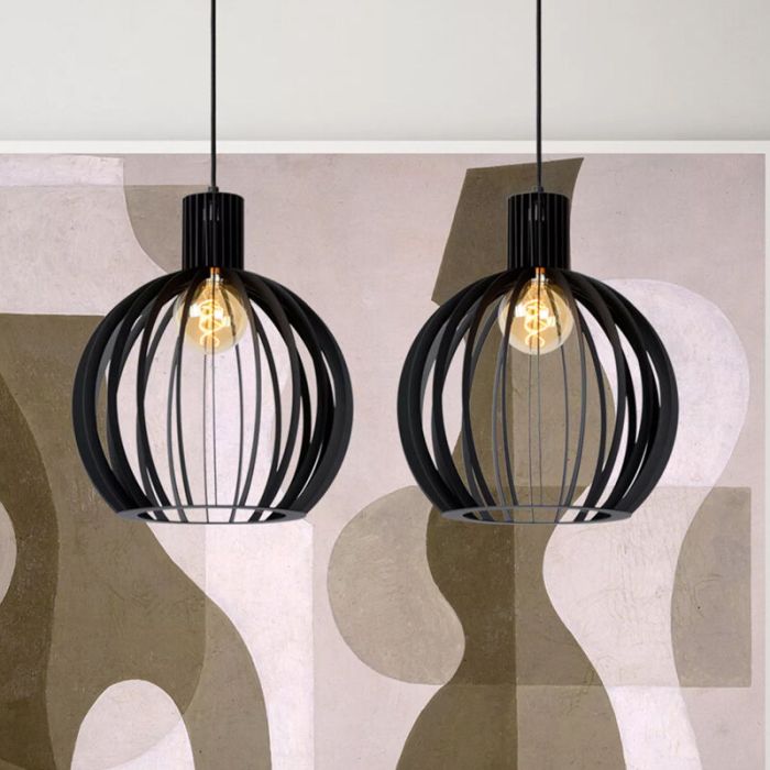 Zwarte moderne hanglamp, Mikaela, metaal