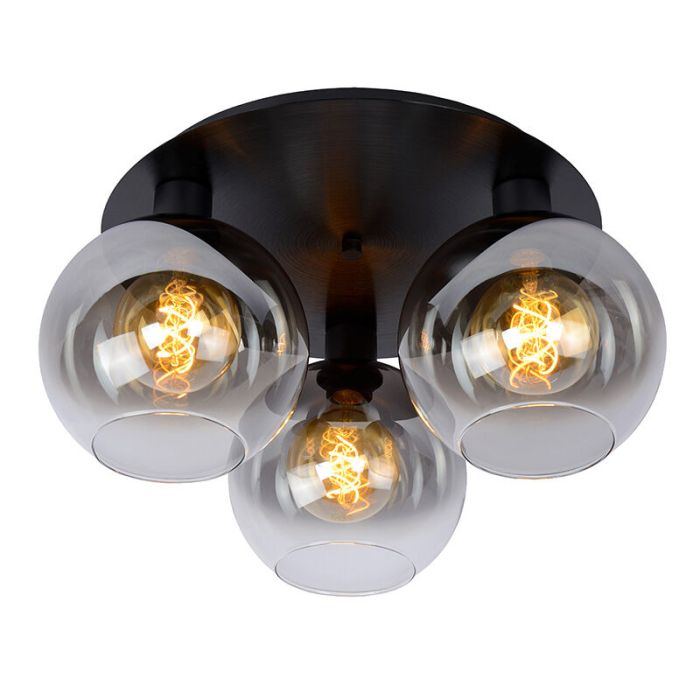 Zwarte retro plafonniere, Marius, glas