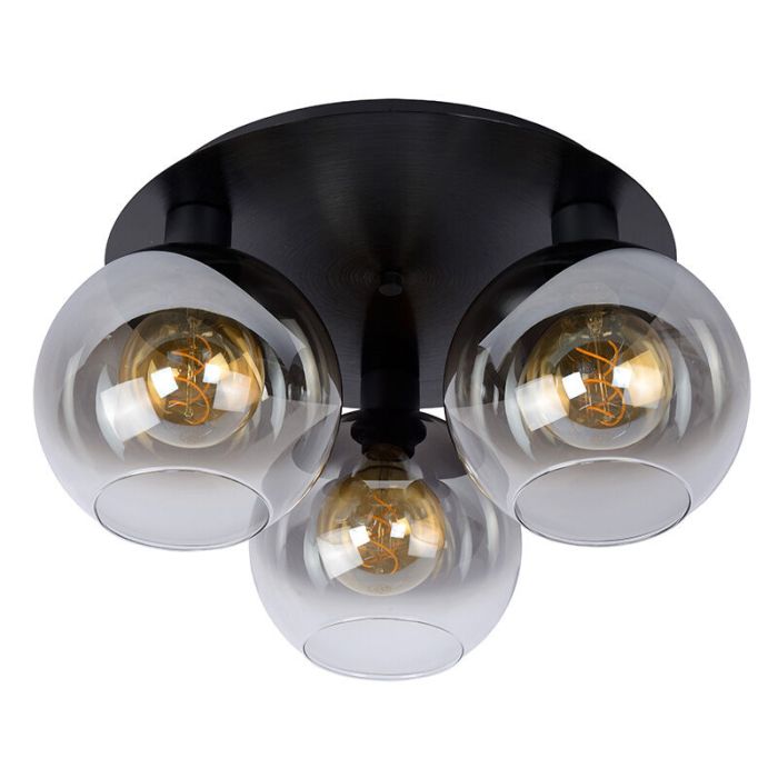 Zwarte retro plafonniere, Marius, glas