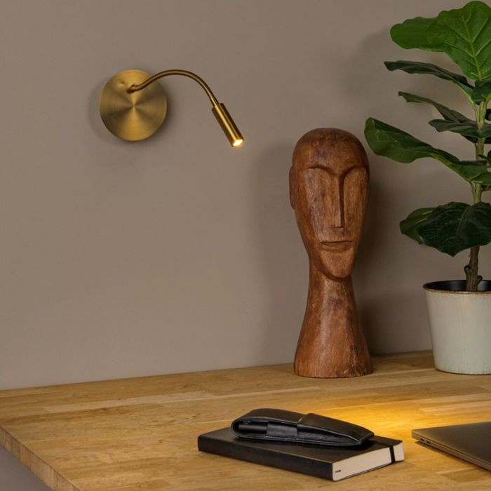 Gouden bedlamp modern, Jolijn, 2W, 3000K LED, met schakelaar