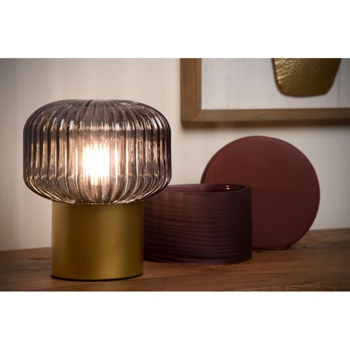 Gouden tafellamp Jany, glas