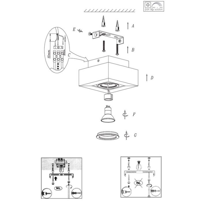 Zwarte dim to warm plafondspot Xirax, incl. 1x 5w GU10