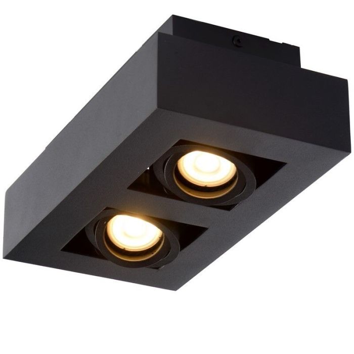 Zwarte dim to warm plafondspot Xirax, incl. 2x 5w GU10