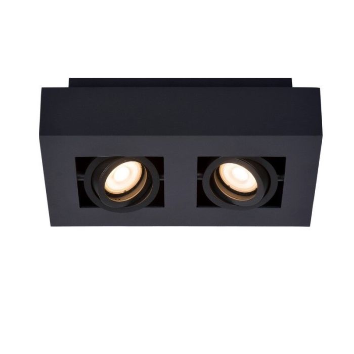 Zwarte dim to warm plafondspot Xirax, incl. 2x 5w GU10
