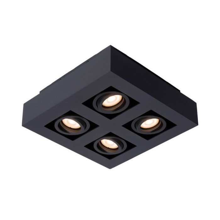 Zwarte dim to warm plafondspot Xirax, incl. 4x 5w GU10
