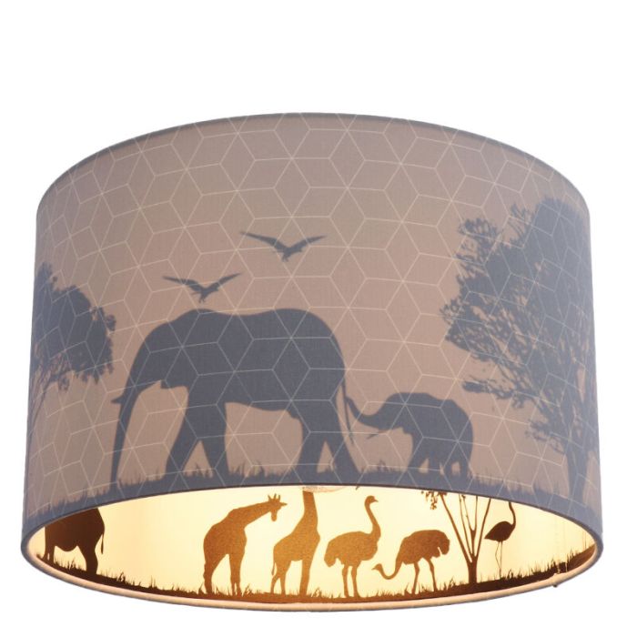 Grijze dieren kinderkamer plafondlamp Safari, Binnenzijde doorschijnend