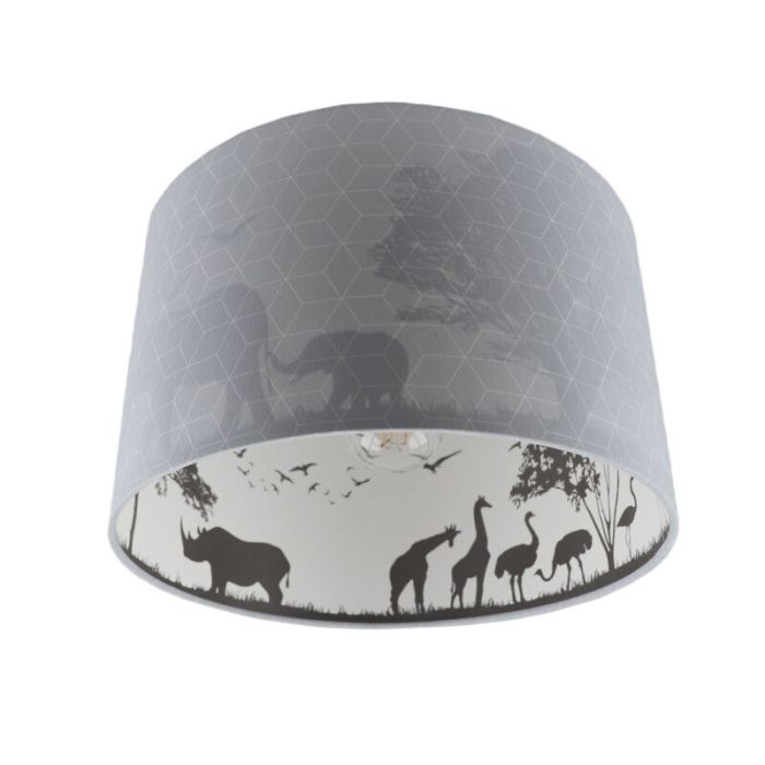 Grijze dieren kinderkamer plafondlamp Safari, Binnenzijde doorschijnend