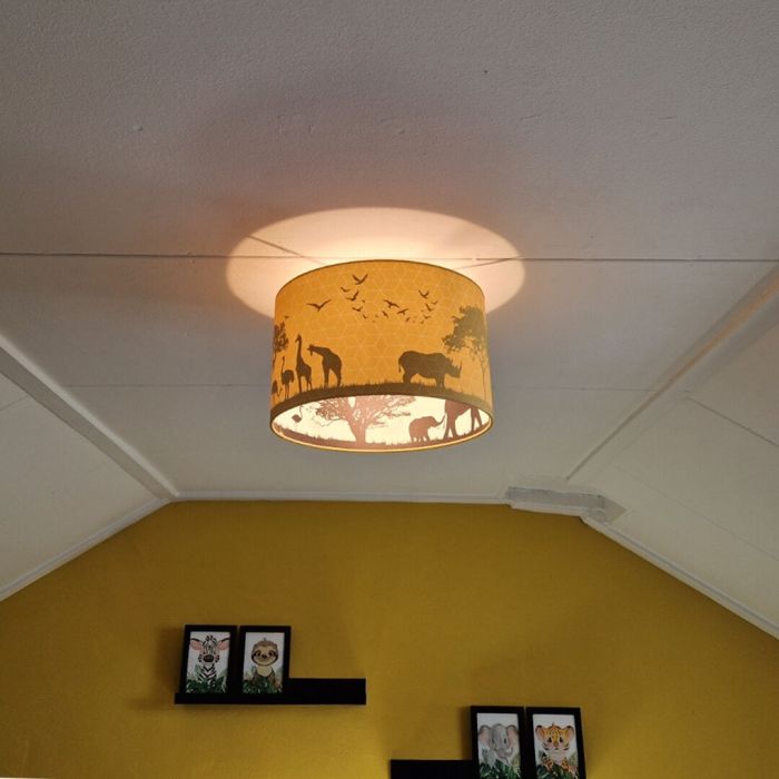 Gele dieren kinderkamer plafondlamp Safari, Binnenzijde doorschijnend