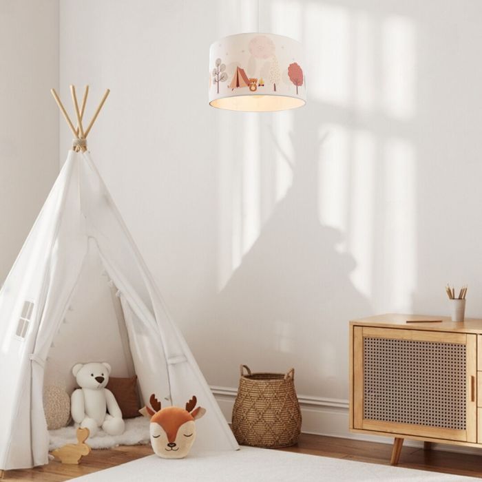 Stoffen kinderkamer hanglamp wit, Bosdiertjes
