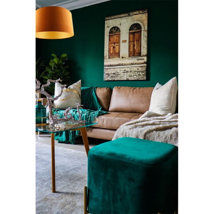 Hanglamp Urvin, oranje met goud velours, 40 cm