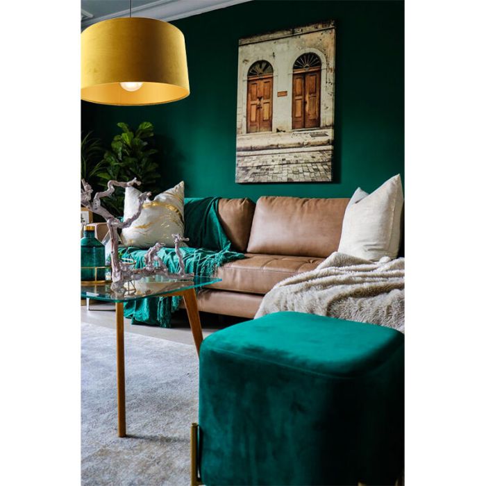 Hanglamp Urvin, geel met goud velours, 50 cm