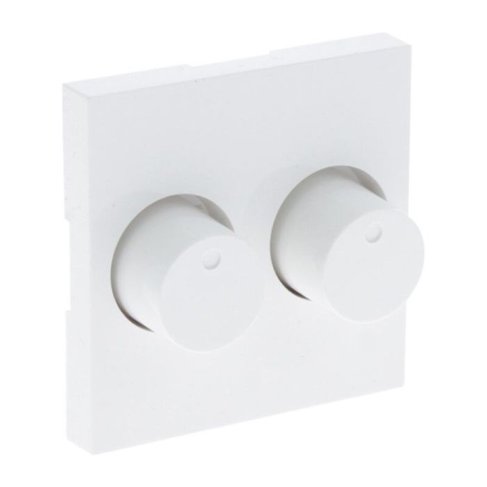 Duo dimmer, switch, met witte afdekraam en centraalplaat