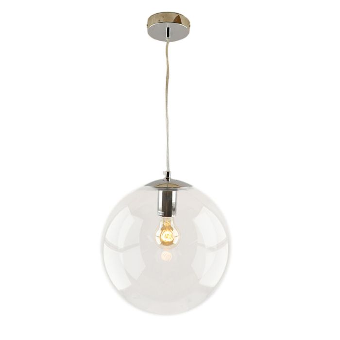 Bol hanglamp Dolf, chroom ophangpendel, Transp. glas, 30cm
