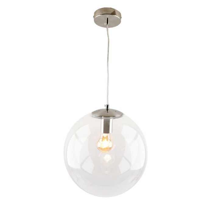 Bol hanglamp Dolf, nikkel ophangpendel, Transp. glas, 40cm