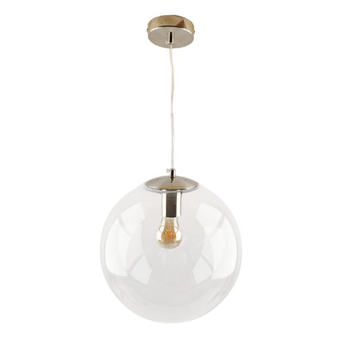 Bol hanglamp Dolf, nikkel ophangpendel, Transp. glas, 40cm