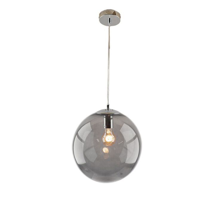Bol hanglamp Dolf, chroom ophangpendel, rookglas, 20cm