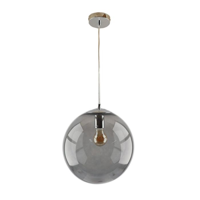 Bol hanglamp Dolf, chroom ophangpendel, rookglas, 20cm