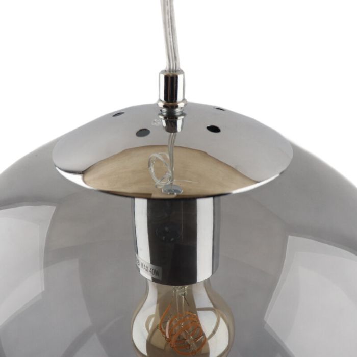 Bol hanglamp Dolf, chroom ophangpendel, rookglas, 20cm
