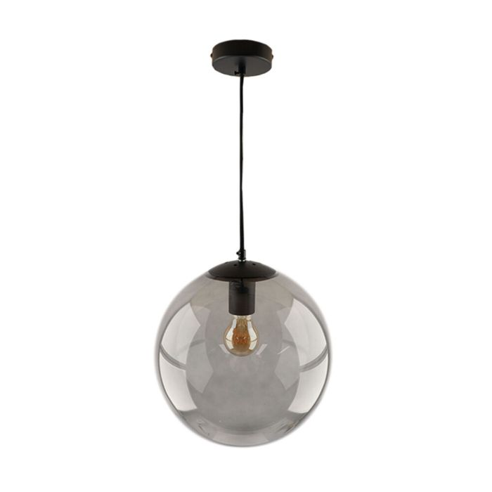 Bol hanglamp Dolf, zwarte ophangpendel, rookglas, 30cm