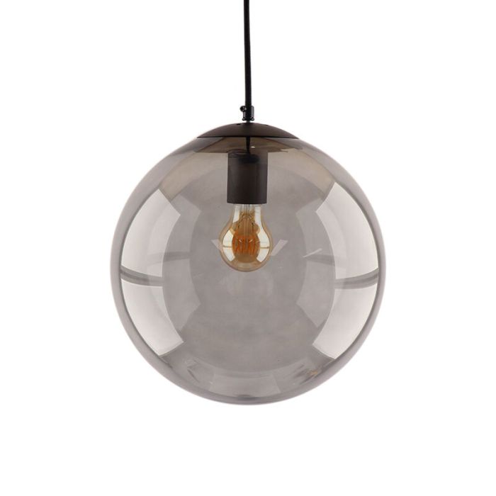 Bol hanglamp Dolf, zwarte ophangpendel, rookglas, 30cm