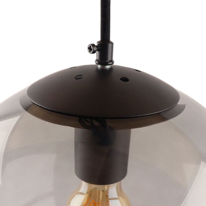 Bol hanglamp Dolf, zwarte ophangpendel, rookglas, 30cm
