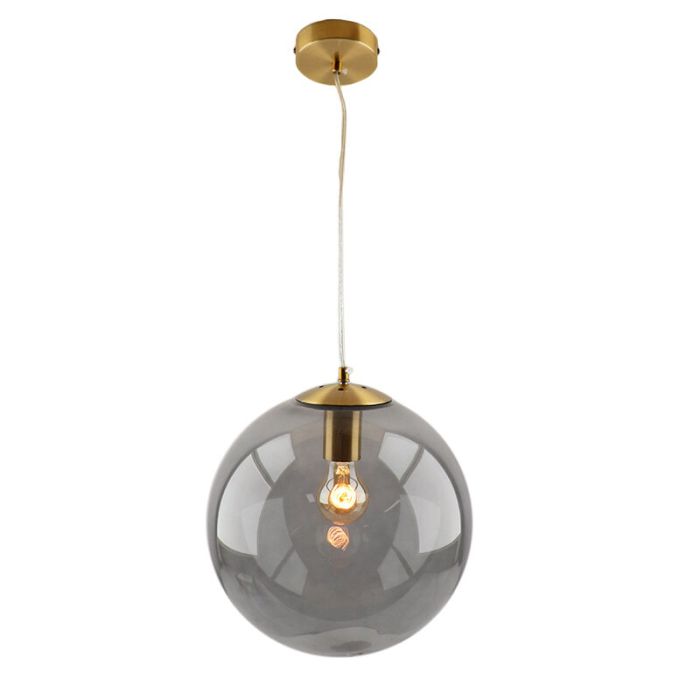 Bol hanglamp Dolf, brons ophangpendel, rookglas, 30cm