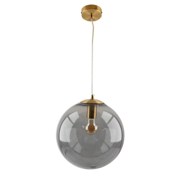 Bol hanglamp Dolf, brons ophangpendel, rookglas, 30cm