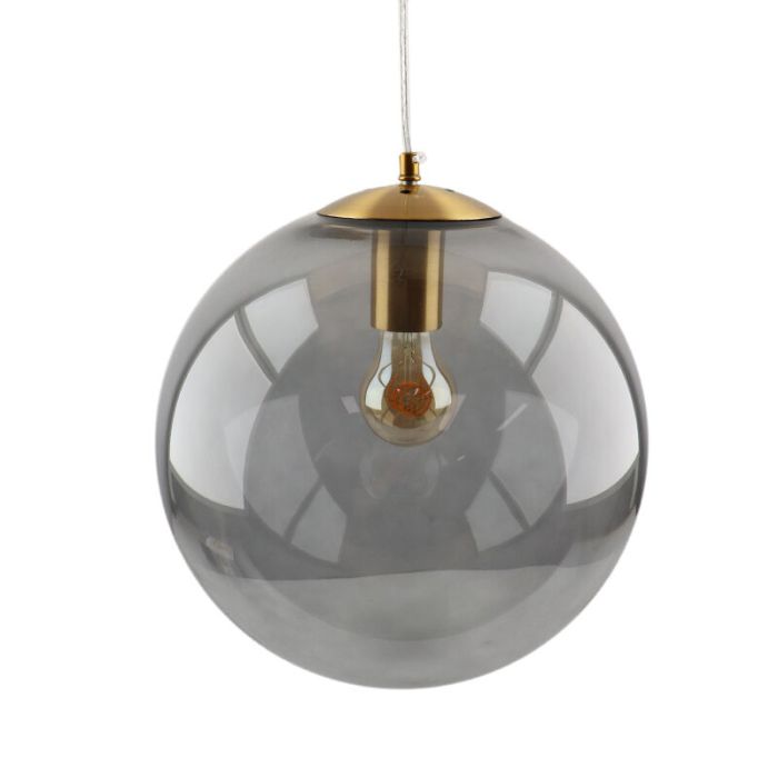 Bol hanglamp Dolf, brons ophangpendel, rookglas, 30cm
