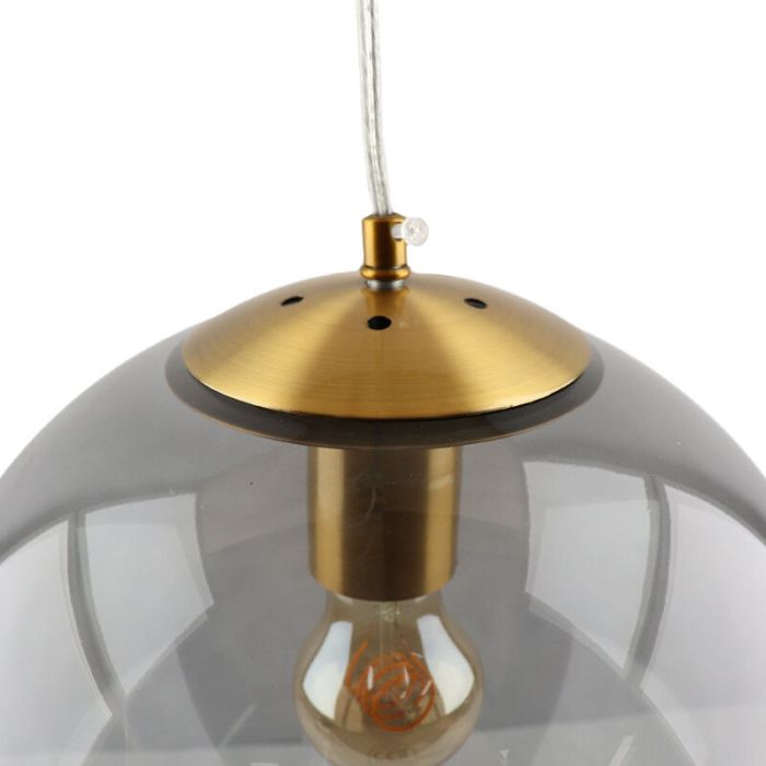 Bol hanglamp Dolf, brons ophangpendel, rookglas, 30cm