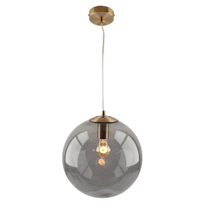 Bol hanglamp Dolf, gouden ophangpendel, rookglas, 30cm