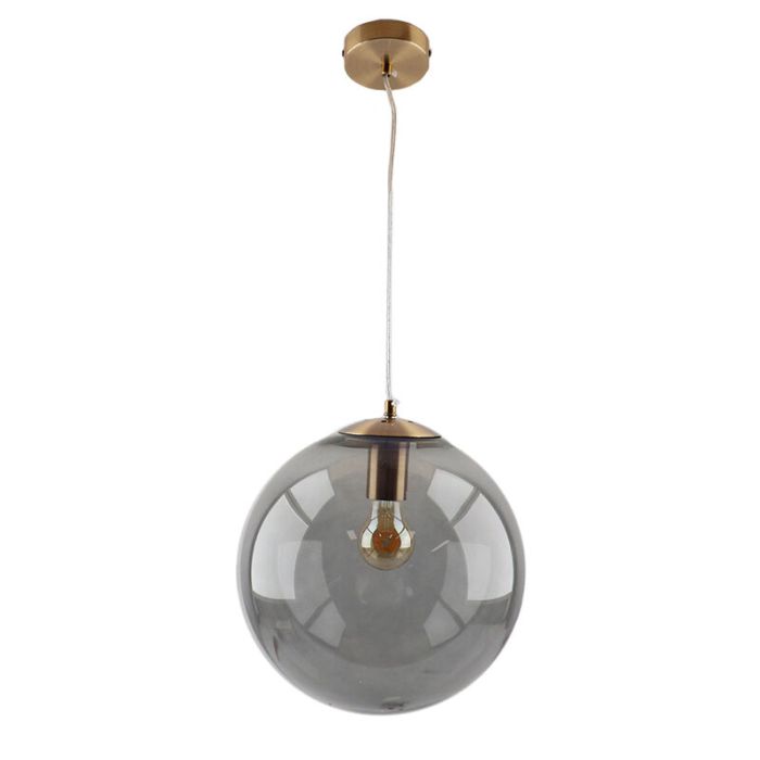 Bol hanglamp Dolf, gouden ophangpendel, rookglas, 30cm