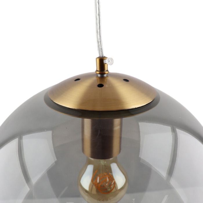 Bol hanglamp Dolf, gouden ophangpendel, rookglas, 30cm