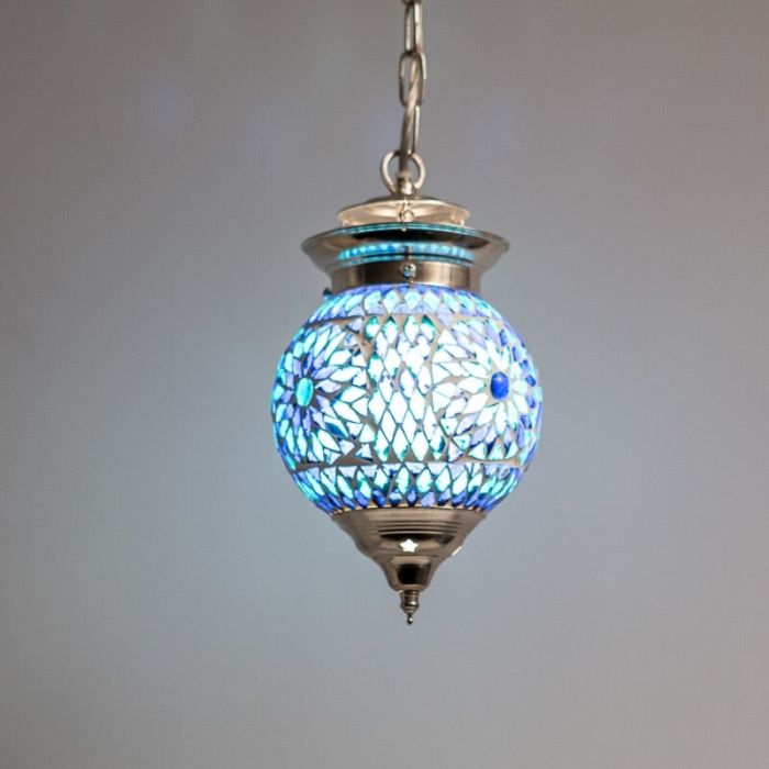 Blauwe oosterse hanglamp mozaïek, Nisrin