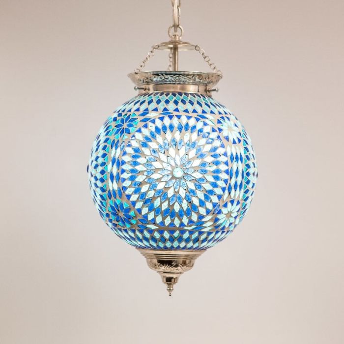 Blauwe oosterse hanglamp mozaïek, Aziza