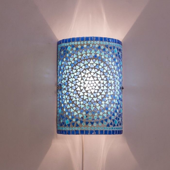 Blauwe oosterse wandlamp mozaïek, Mahdia