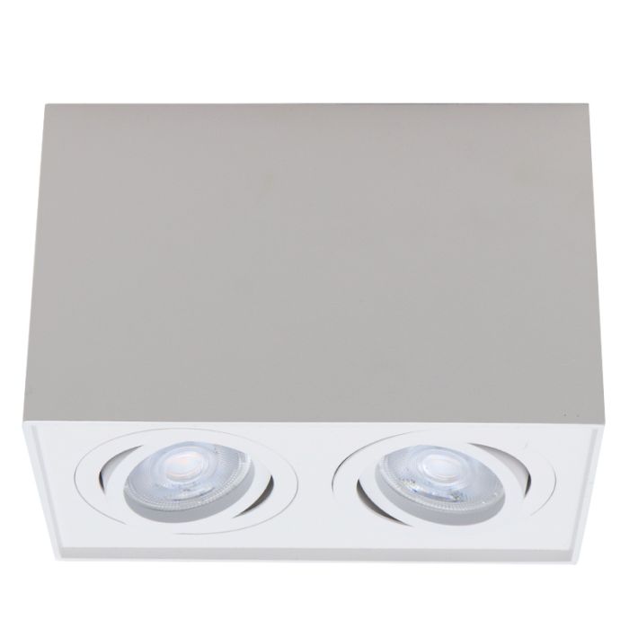 Rechthoekige, witte opbouwspot Dane, 2-spots, Richtbaar