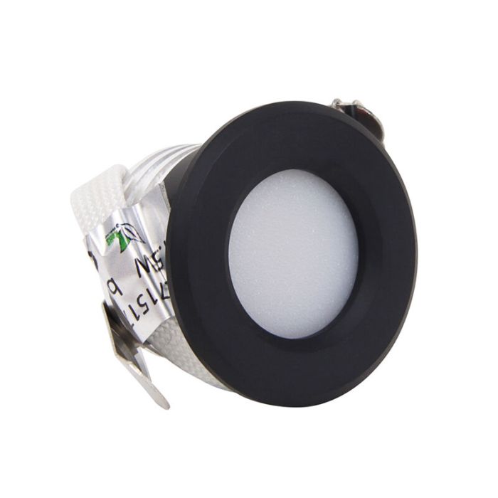 Zwarte mini inbouwspot aluminium, Philomena, 1,5W, 2700K LED, IP44