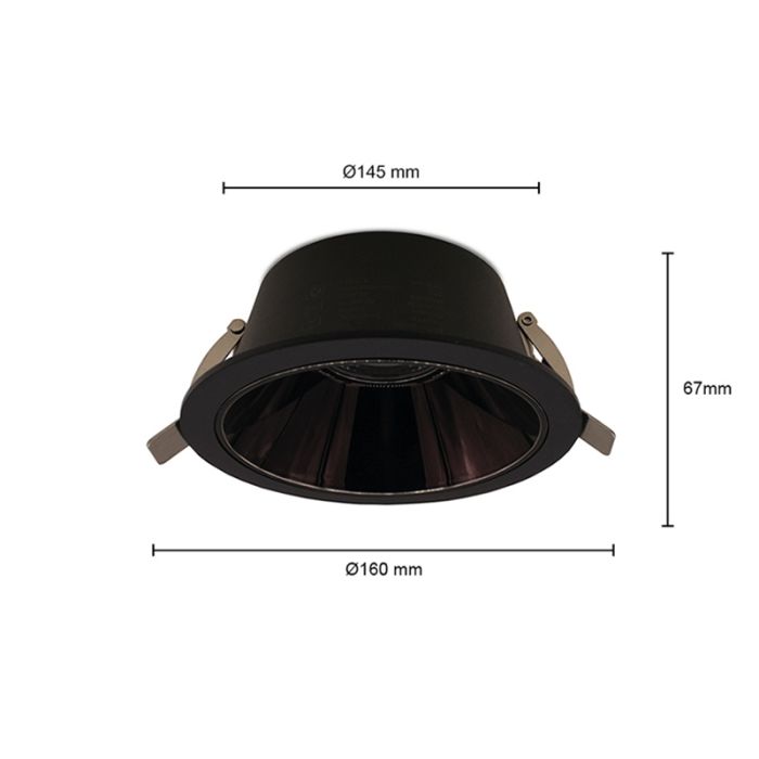 Zwarte downlight aluminium, Maud, 16W, white switch LED, IP22