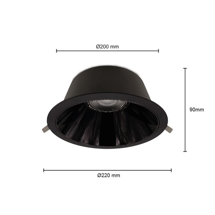 Zwarte downlight aluminium, Maud, 20W, white switch LED, IP22