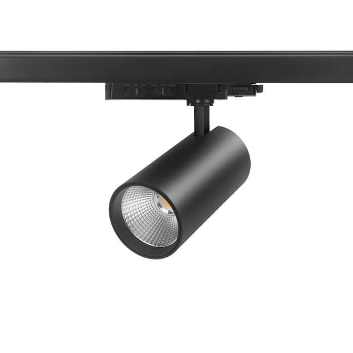 Zwarte 3-fase railsysteem spot, Rozina, 10W/20W/30W, white switch LED