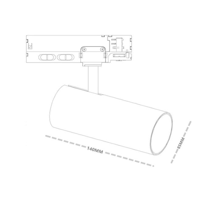 Zwarte 3-fase railsysteem spot, Rozina, 10W/20W/30W, white switch LED