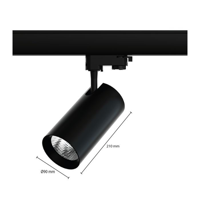 Zwarte 3-fase spot Esmiralda, 30W, 3000K, Pro