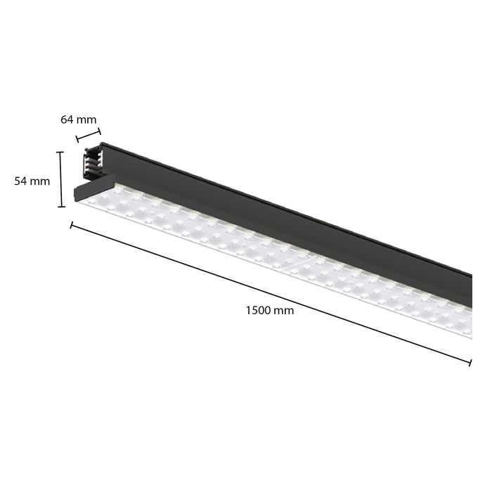 Zwart 3-fase railarmatuur Tora, 27W, 4000K, 150 cm, Pro