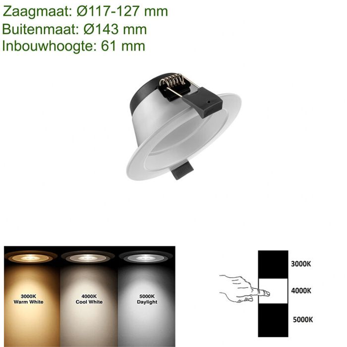 Witte downlight aluminium, Otmar, 14W, white switch LED, IP22
