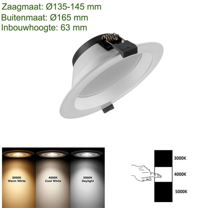 Witte downlight aluminium, Otmar, 18W, white switch LED, IP22