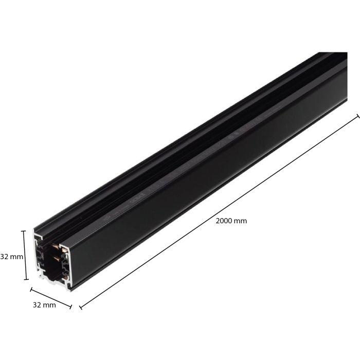 3-fase rail, 2 meter, zwart, Pro