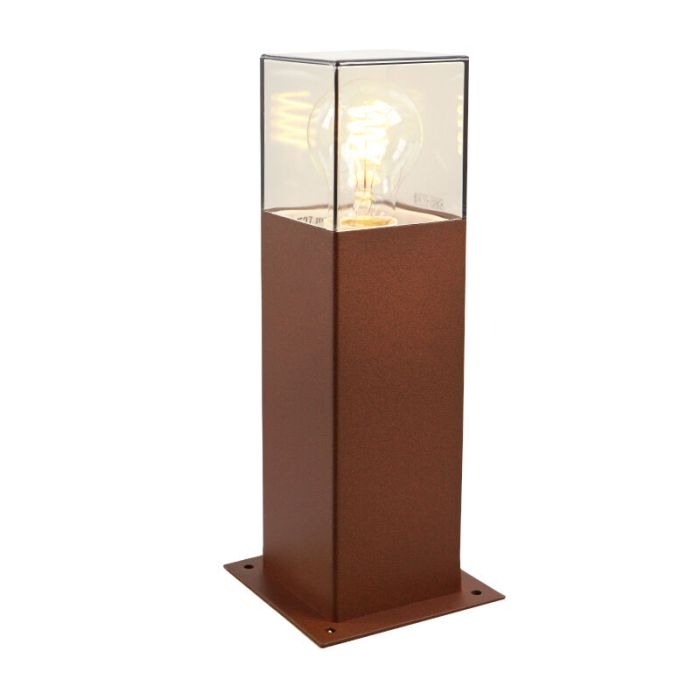 Roestkleur staande buitenlamp Sanel, Smoke glas, 30cm
